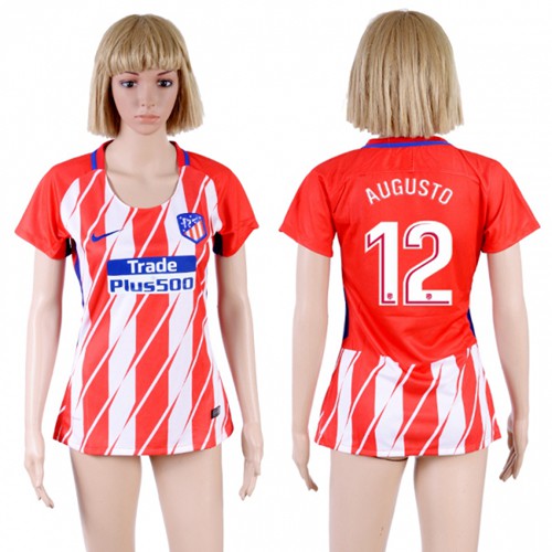 Women's Atletico Madrid #12 Augusto Home Soccer Club Jersey - Click Image to Close